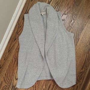 LOFT Heather Gray Open Front Sweater Vest